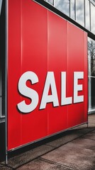 Red Sale Sign: A bold red sign with the word "SALE" in large white letters announces a big discount for shoppers, creating a sense of urgency and excitement. 