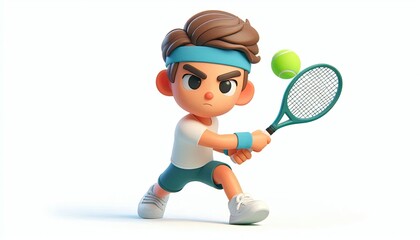 Cartoon Tennis Player Ready to Serve.