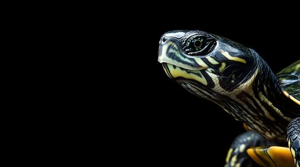 Fototapeta premium A turtle with a colorful shell on a black background.