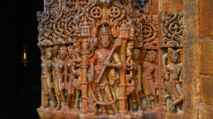Carvings of Dwarapala on the entrance of the garbhagriha of Lord Shiva Temple, Bavka, Dahod, Gujarat, India.