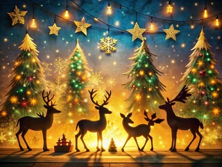 Naklejka premium Enchanting Christmas Shadow Puppets at Night - Magical Holiday Displays