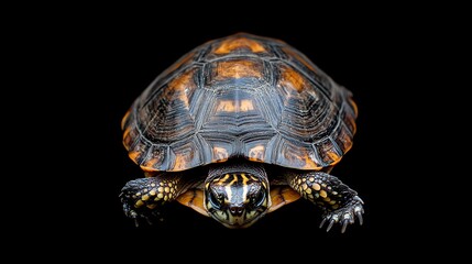 Obraz premium A small turtle on a black background.