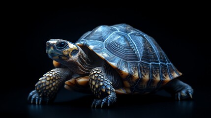 Obraz premium A turtle with a patterned shell on a black background.