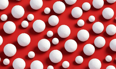 White Snow balls pattern on red background