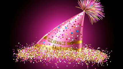 A vibrant pink party hat adorned with colorful confetti and a festive pom-pom, perfect for celebrations and special occasions.