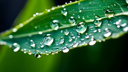 Macro Shot of Shimmering Water Droplets Resting on a Textured Green Leaf, Reflecting Nature's Pure Elegance (23)