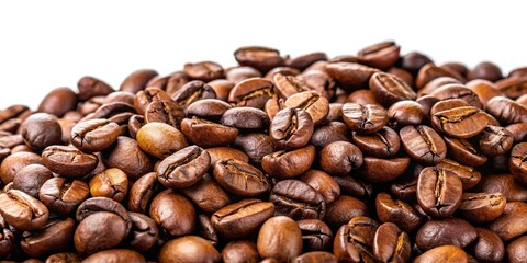 Fototapeta premium Roasted coffee beans on white background macro