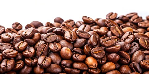 Fototapeta premium Roasted coffee beans on white background macro shot