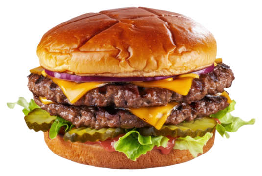 PNG Juicy double cheeseburger with pickles