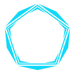 blue pentagon line frame and arrow on corner