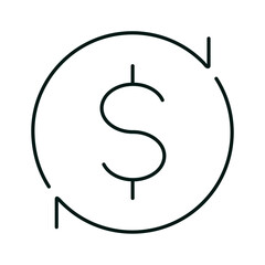 Dollar line icon with round arrows for web or app. Cash flow, cashback, currency exchange, refund, return on investment, transfer, money conversion concept. Editable vector stroke. Pixel Perfect.