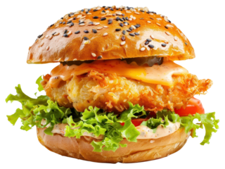 PNG Crispy chicken sandwich with toppings