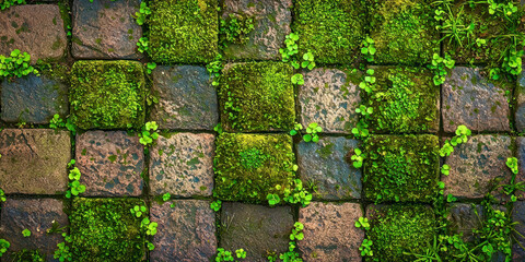 A wall covered in green moss and plants