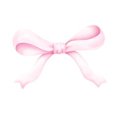 Cute pink ribbon bow watercolor clipart.Cute girly accessory for birthday, ,nursery decorations.Isolated on white background.