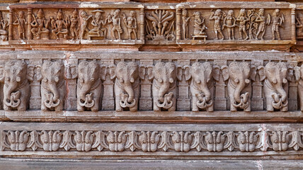 Carved Panels of Hindu Deities and Animals on the Shamlaji Vishnu Temple, Aravalli District,...
