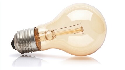 Incandescent light bulb unlit lying on its side against a white background