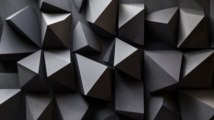 Fototapeta premium An artistic image of soundproof acoustic foam in different geometric shapes, capturing the texture and arrangement on a studio wall, acoustic treatment, soundproofing, studio design, sound control