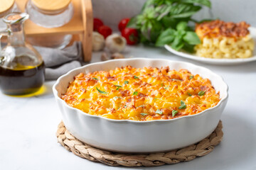 Traditional North American dish. Baked pasta with cheese.