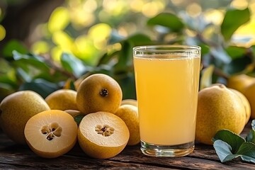 Fototapeta premium Refreshing Glass of Pear Juice with Smoothie – Fresh and Healthy Beverage