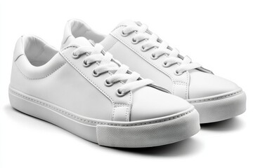 Pair of white sneakers side view, isolated on white background