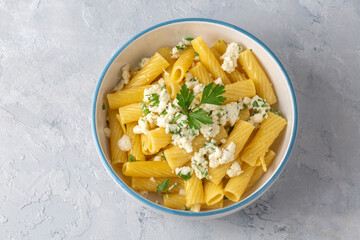Delicious dishes; Cheese Sauce Penne Pasta (Turkish name; peynirli makarna)