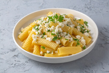 Delicious dishes; Cheese Sauce Penne Pasta (Turkish name; peynirli makarna)