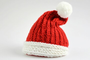 A red Santa hat with a white pom pom isolated on a white background