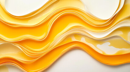 Wavy, yellow and orange paper shapes flow on a white background, like melted caramel or honey. It's a sweet, sticky design, perfect for cheese or other delicious treats.