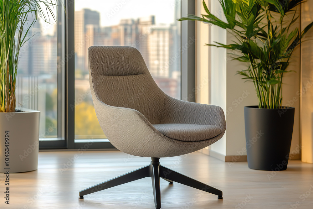 Poster Stylish Swivel Chair in a Bright Office with Minimalistic Decor  