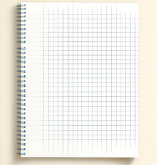A blank white spiral bound notebook with grid paper.