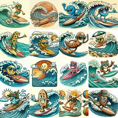 Cartoon surf on waves. AI generated illustration