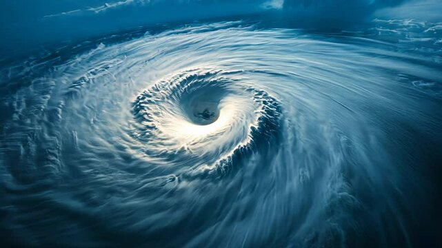 Aerial view of a powerful cyclone swirling over the ocean, symbolizing natural disaster preparedness and climate change