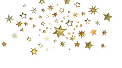Banner with golden decoration. Festive border with falling glitter dust and stars.