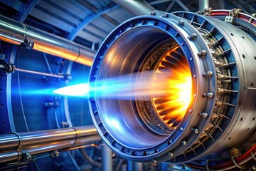 Fototapeta premium Closeup of a space thruster being tested in a controlled environment for propulsion research