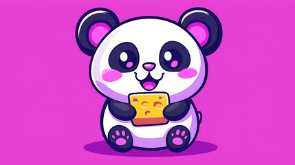 Fototapeta premium Cute Cartoon Animal Enjoying a Piece of Cheese