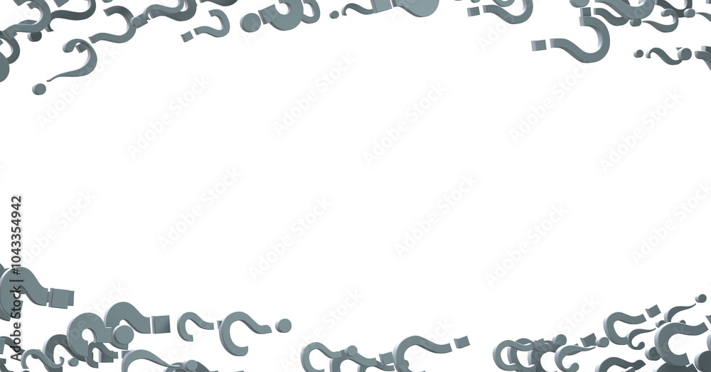 Poster infinite question marks on a plane, original three dimensional illustration.