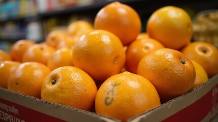 Fresh Oranges in a Box at a Grocery Store