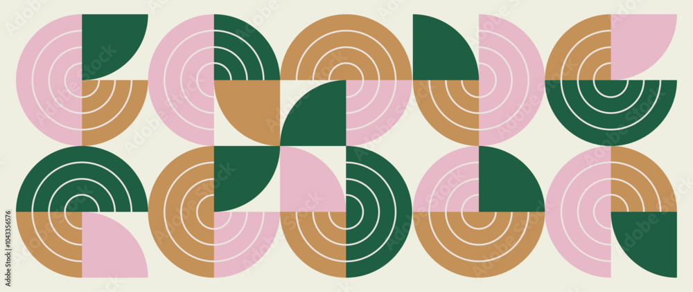Wall mural abstract geometric banner, repeating pattern with circles.