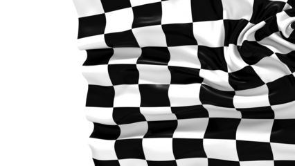 The checkered flag waves in the air signaling the end of the race