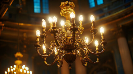 Vintage Brass Chandelier with Intricate Detailing, Perfect for Elegant Interiors and Classic Decor
