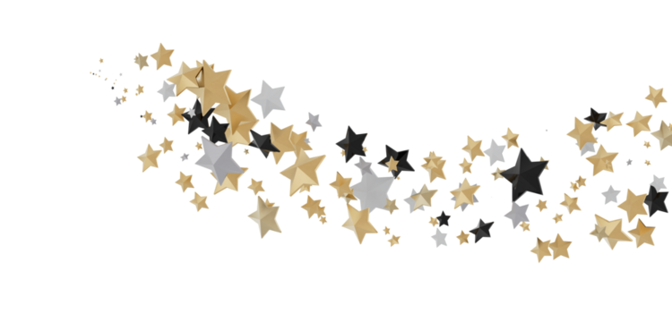 XMAS Banner with golden decoration. Festive border with falling glitter dust and stars.