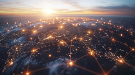 Global business expanding horizons with international CRM development, showcasing interconnected markets, diverse teams, and innovative strategies for growth and customer relationship management.