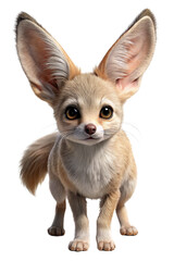 Obraz premium A fennec fox with oversized ears and a playful stance, capturing its unique features against a plain white background. 