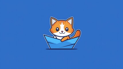 Fototapeta premium Playful Kitten Sailing on a Paper Boat