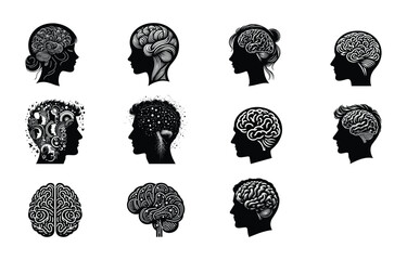 Human head brain silhouette on white background, human brain vector, brain vector illustration
