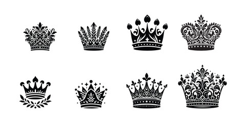 collection of crowns, set of crowns vector on white background