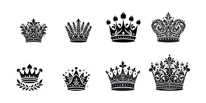 collection of crowns, set of crowns vector on white background