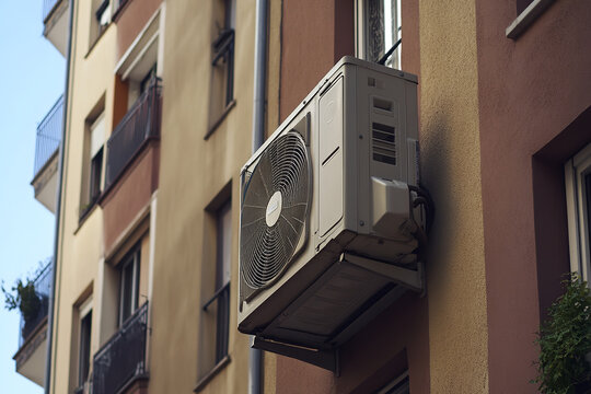 Fototapeta Urban Residential Building Featuring Integrated Air Conditioning Unit  