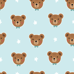 Cute bear seamless patterns Hand drawn cartoon animal background in childrens style Vector design used for fabric, textile, fashion, publication