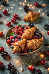 small croissants, blackberries, cherries and raspberries